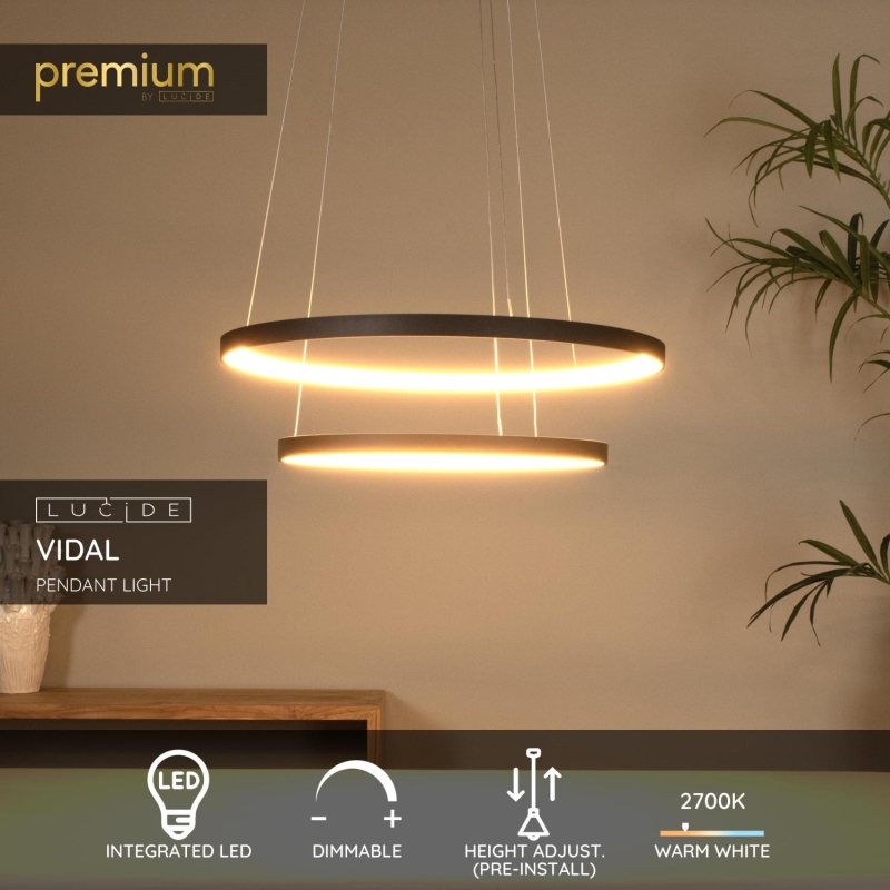 Lucide VIDAL - Závesné svietidlo - Ø 78 cm - LED Rozm. - 1x92W 2700K - Čierna